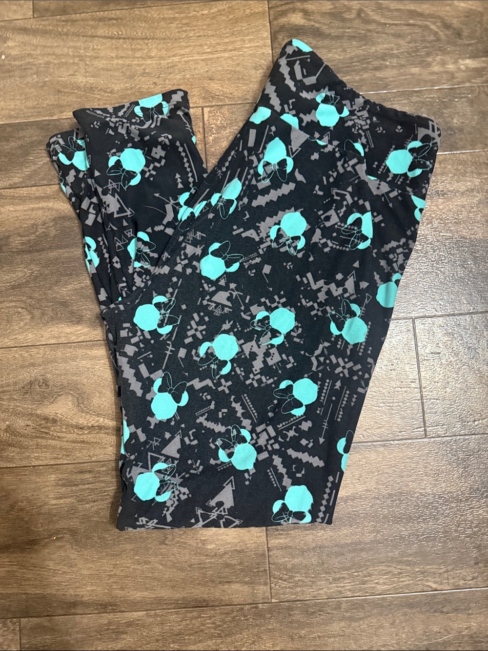 LuLaRoe Black Leggings with Teal Floral-Geo Pattern